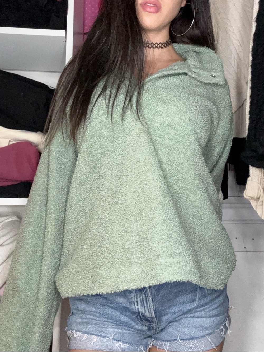 LOFT Soft Sage Green Cowl Turtleneck Sweater